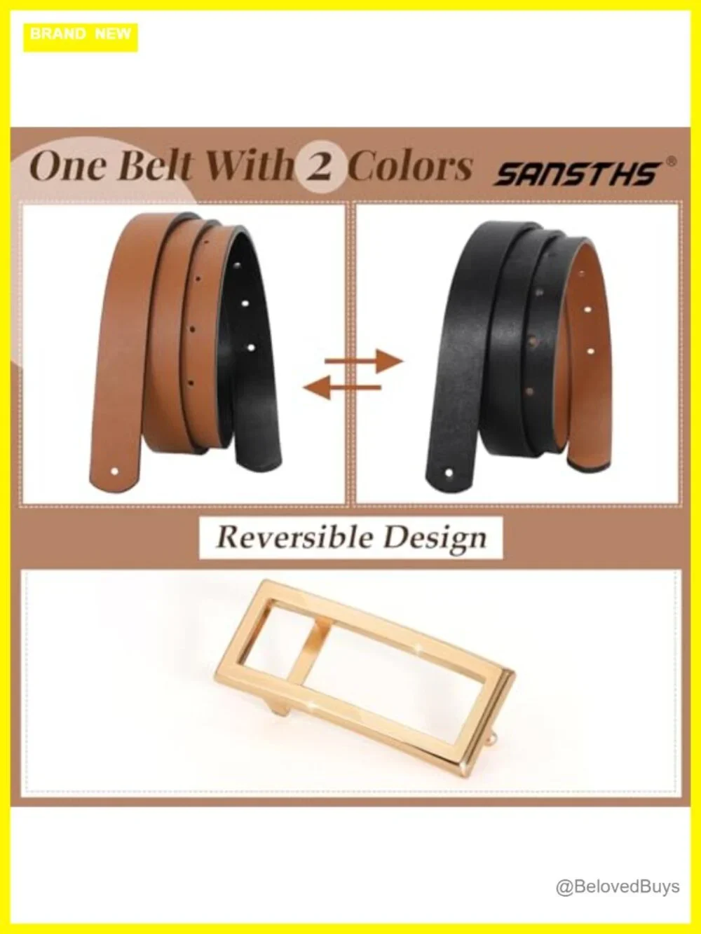 Women's Thin Faux Leather Reversible Skinny Belt with Gold Buckle